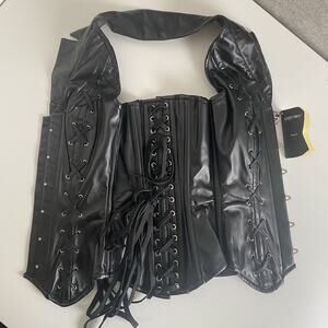 Corset Story‎ Black Vegan Faux Leather Corset Size 22 NWT